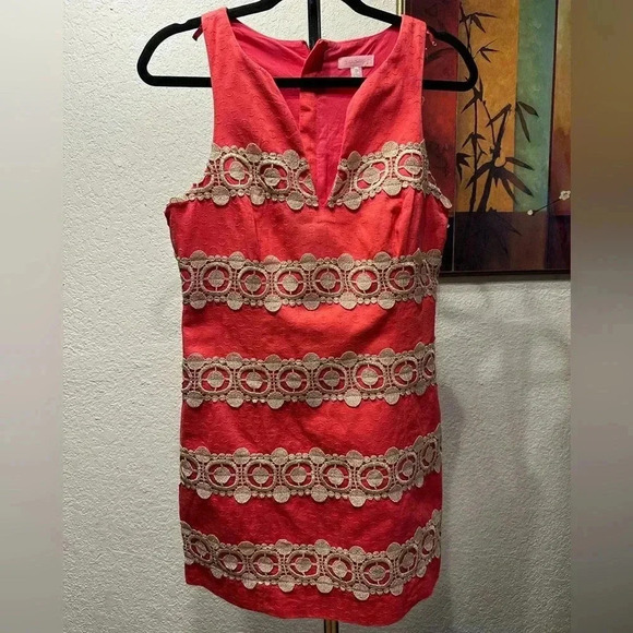 Lilly Pulitzer anchor/gold lace pink mini dress size 4 - Picture 1 of 10